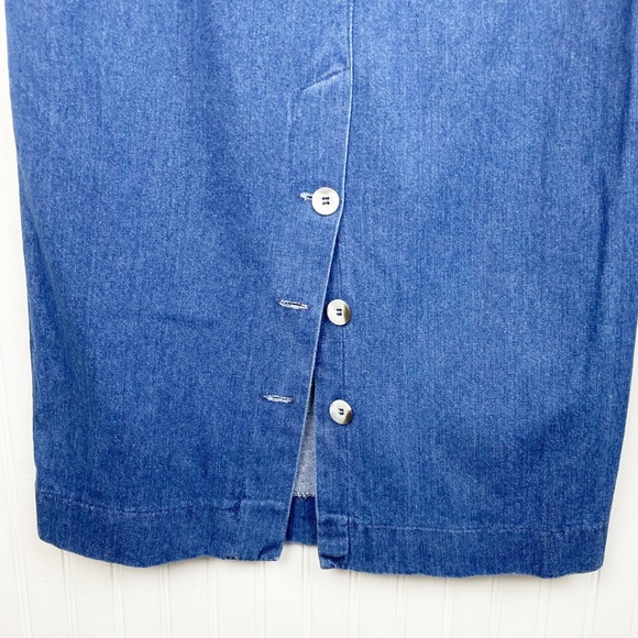 Vintage 80s 90s Authentic Forenza Sportswear Denim Midi Slit Skirt with Buttons - Picture 4 of 7